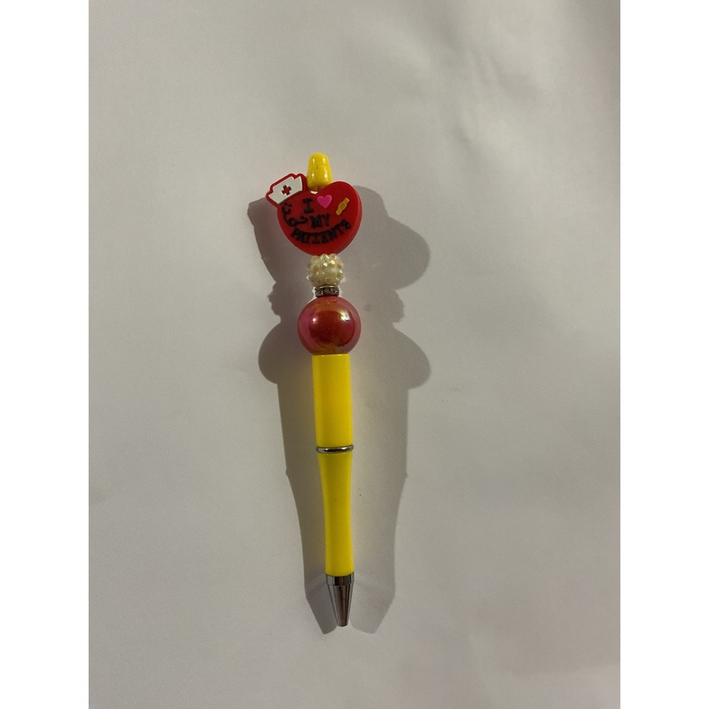 Handmade I Love My Patients Beaded Pen Yellow Nurse Medical Theme Gift
